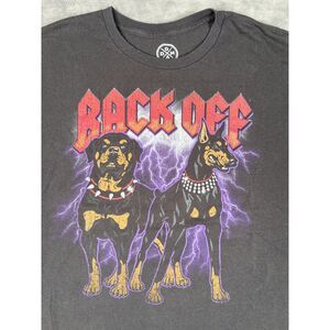 DOM Back Off Graphic T Shirt Dogs Lightning Rock Style Black Tee Size L